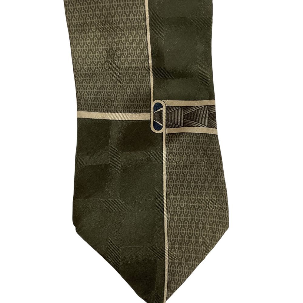 Como Collection Men's 100% Silk Geometric Print Necktie‎ Classic Olive Green